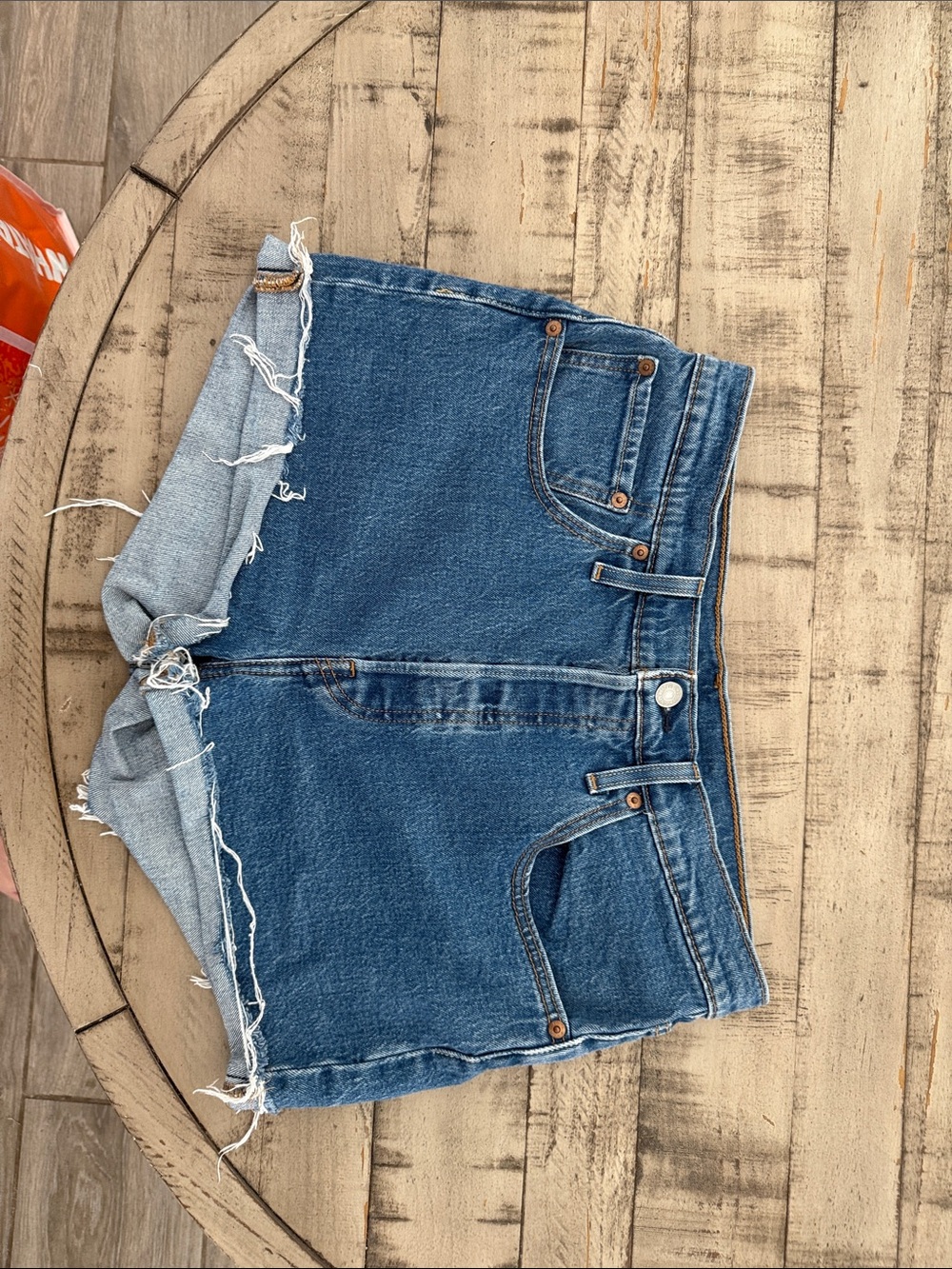Levi's Distressed Medium Blue Denim Cutoff Shorts